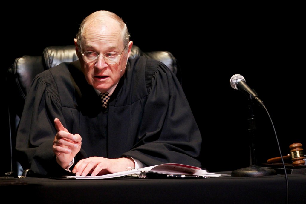 FILE - In this Jan. 31, 2011, file photo U.S. Supreme Court Justice Anthony Kennedy presides over a representation of 